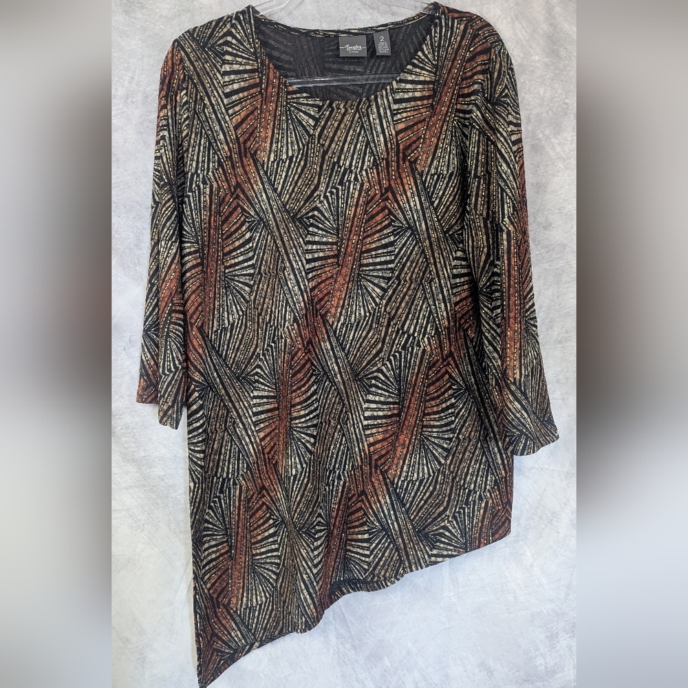 Traveler's Collection By Chico's Size 2  Asymmetrical Blouse With Gold Shimmer